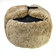 Шапка-ушанка "Серебристо-коричневая цигейка" с кожаным верхом