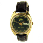 Часы "Слава" календарные с зеленовато-коричневым металлизированным циферблатом