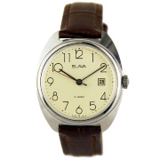 Часы "SLAVA" USSR светло-бежевые в хромированном корпусе 