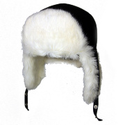 Шапка-ушанка кожаный шлем с мехом белого кролика