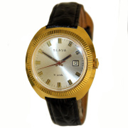 Часы "Слава" СССР с серебристым циферблатом в позолоченном корпусе