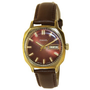 Часы "Ракета" календарные бордово-коричневые с автоподзаводом в позолоченном корпусе