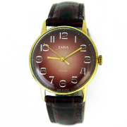 Часы "Заря" экспортные бордовые в позолоченном корпусе